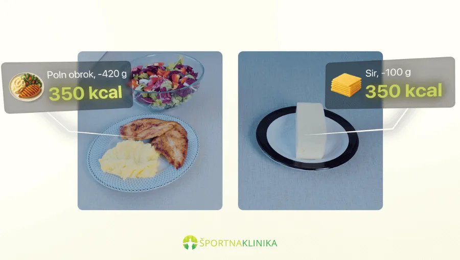 cel obrok ali sir primerjava celotnega kosila in koščka sira